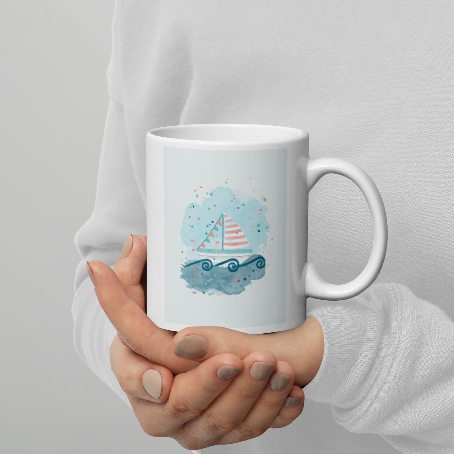 White glossy mug, Sail boat