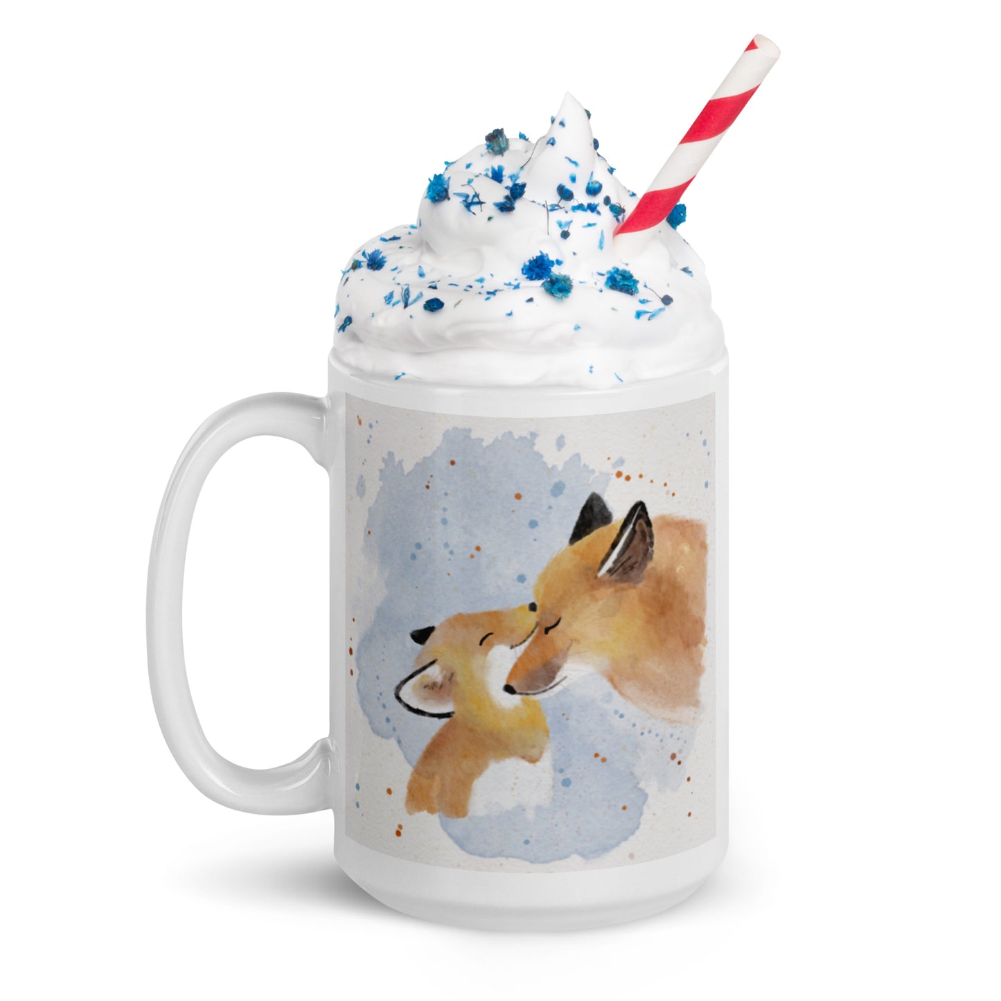 White glossy mug Foxes